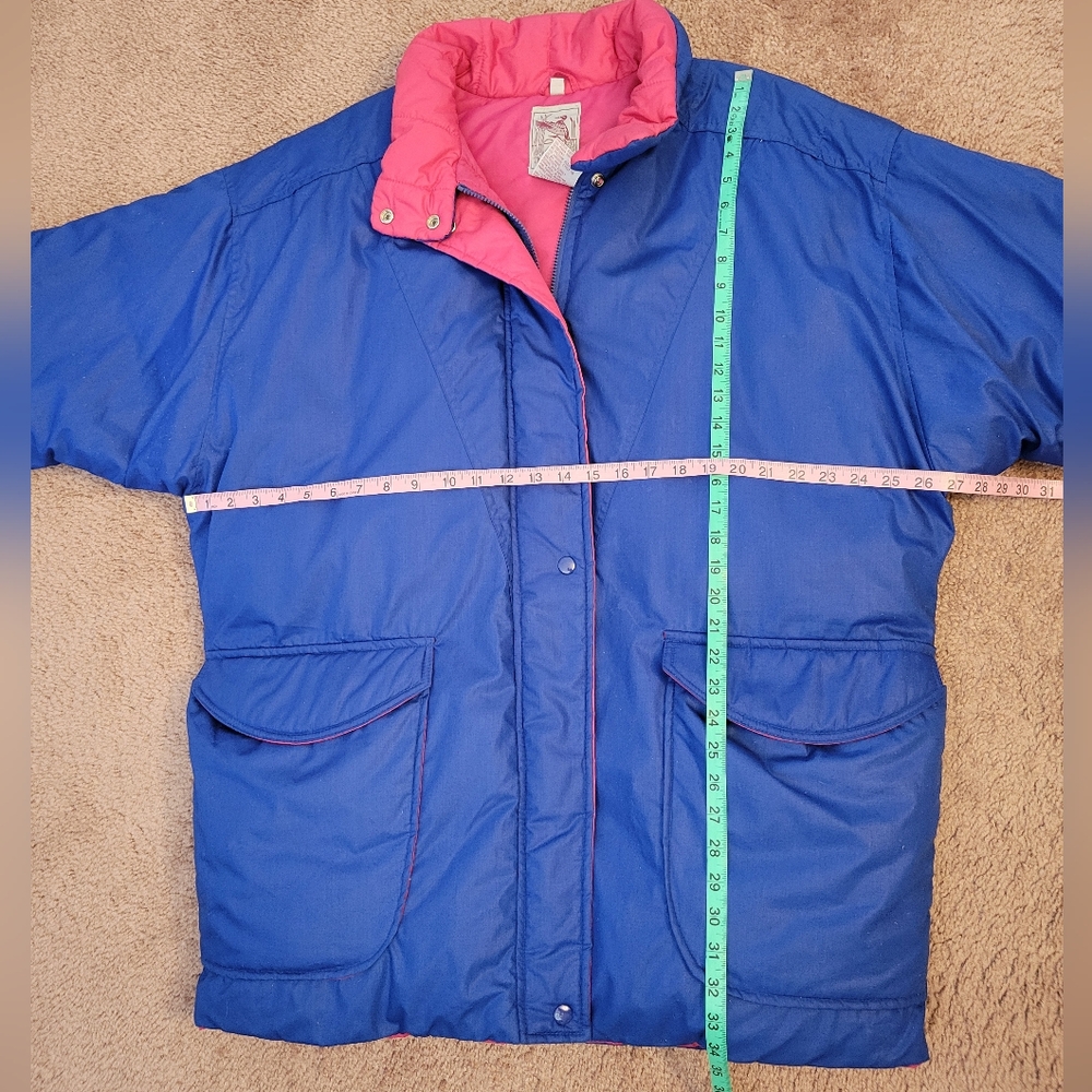 Vintage The Waters Edge Blue Pink Duck Down Parka Puffer Coat Jacket Women Sz L - Picture 5 of 5